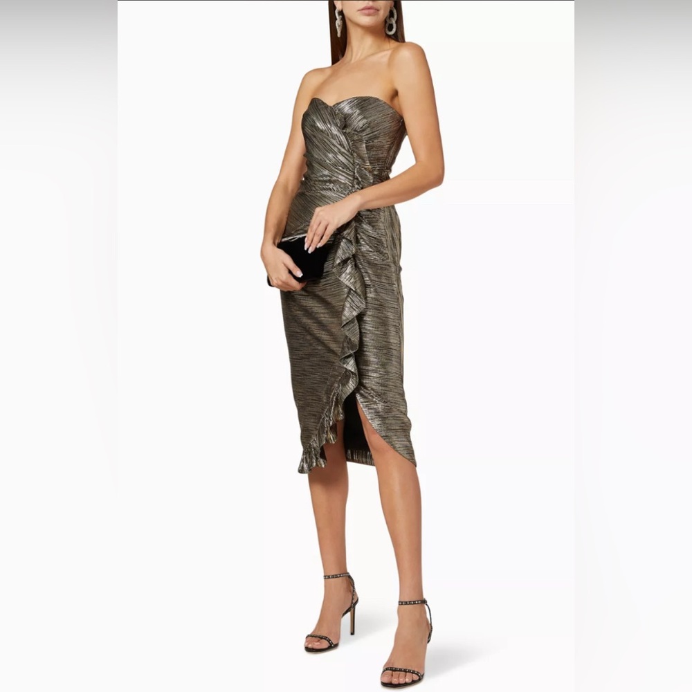 Jonathan Simkhai Dylan Metallic Plisse Midi Dress Size 2